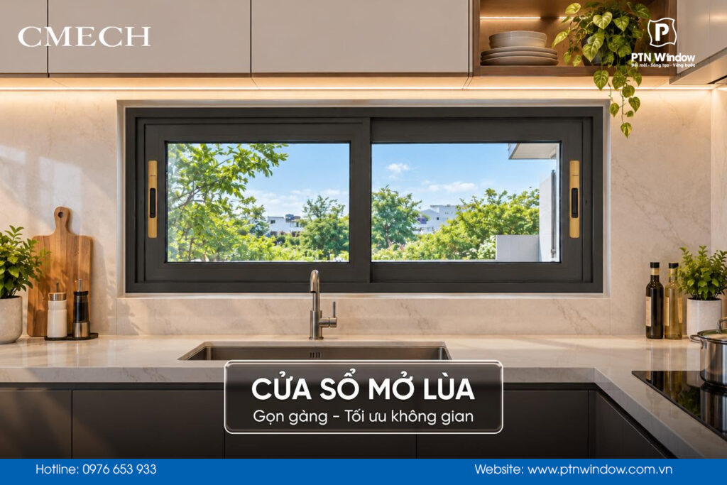 Cửa sổ mở hất kết hợp phụ kiện Cmech – Tăng khả năng thông gió Cmech Giai Phap Phu Kien Cho Bep 3