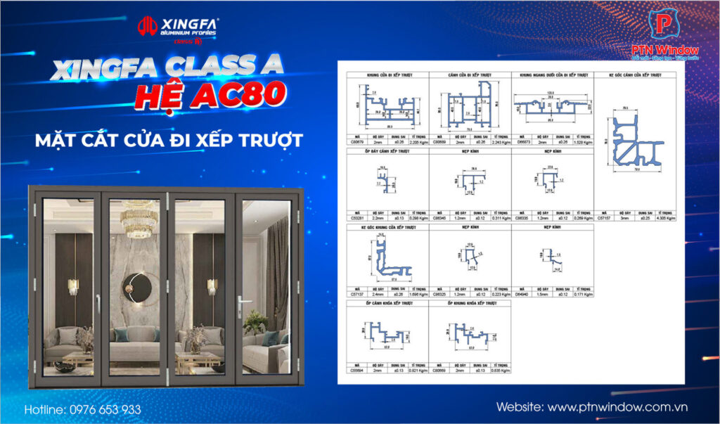 XINGFA CLASS A HỆ AC80 – Thiết kế chuyên biệt cho cửa đi xếp trượt Xingfa Class A He Ac80 1